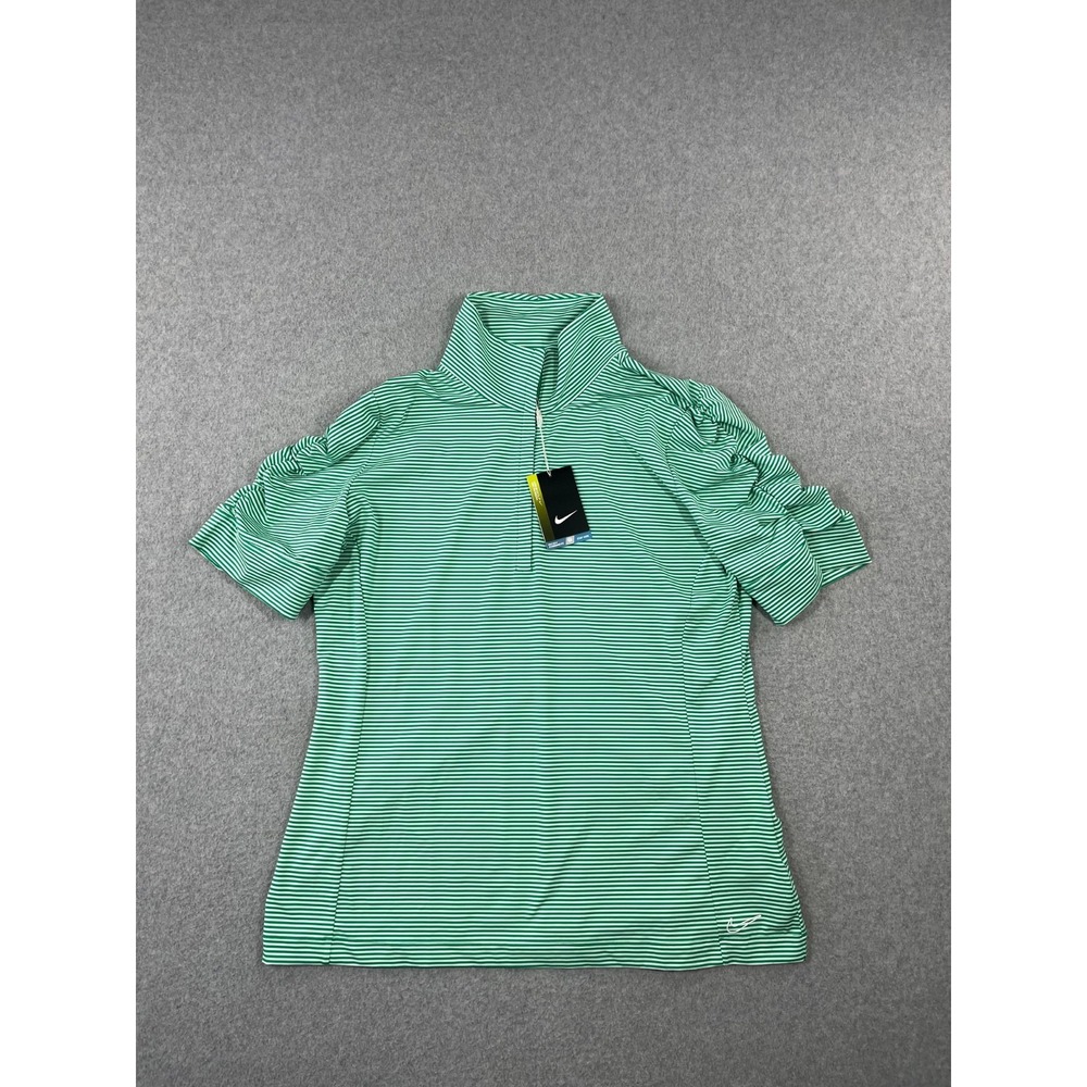 Nike Tour Performance Golf Shirt Womens XL Green Stripe 1/4 Zip Mock Neck